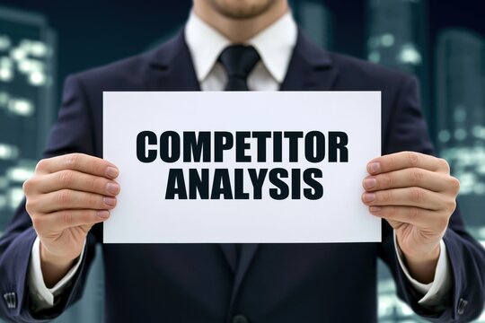 Corporate worker holding a sign with Competitor Analysis text