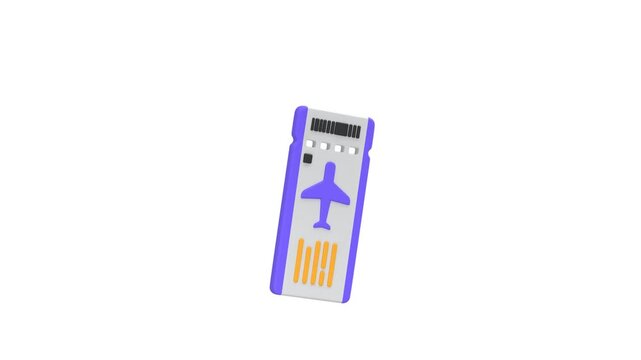 Plane Ticket icon 3d rendering animation on 4k	