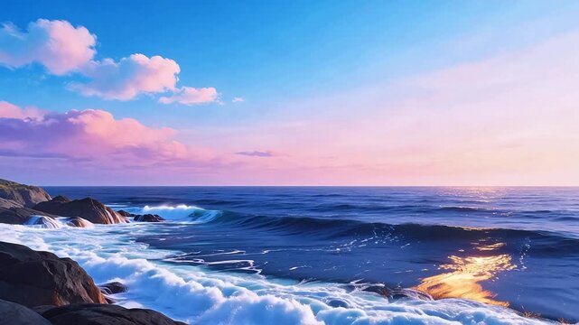 Ocean waves crashing on rocky shore