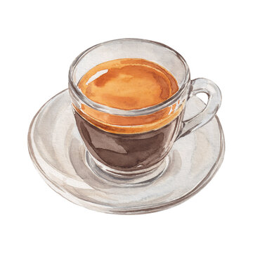 Watercolor Glass Espresso Cup with Saucer on White