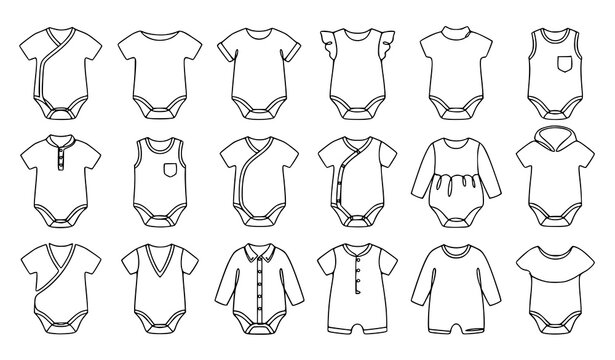 Continuous One Line Baby Onesie Vector Set Minimal Romper Illustration