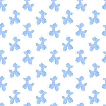 Seamless diagonal pattern of light blue balloon dog shapes on white background, playful decorative design for wallpapers, textiles