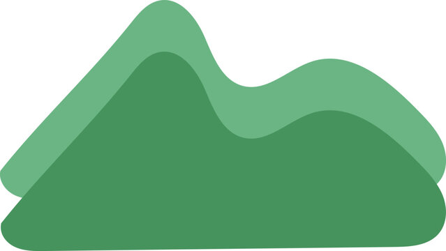 Minimalist 2D flat vector illustration of green mountains with outline isolated on white background