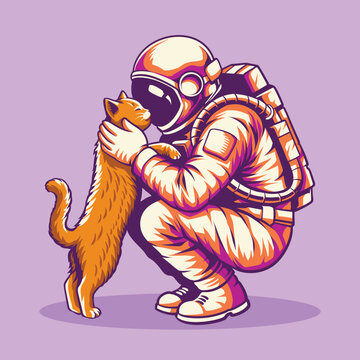 Astronaut Foun Cute Cat Vector Illustration