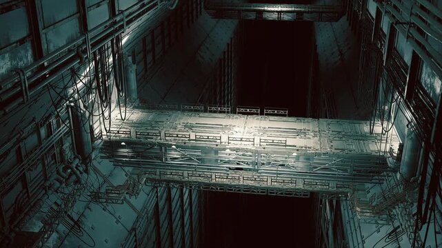 Radiant platform over dark chasm. Glowing surface positioned above shadowed void. Brightly lit platform set above dark and shadowed abyss in distance