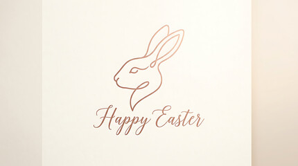 Fototapeta premium Happy easter greeting card with cute rabbit illustration and cursive text