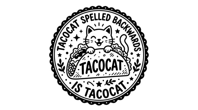 Funny Tacocat Palindrome Art - Cat in Taco Illustration
