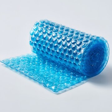 Roll of blue bubble wrap packing material with shipping supplies, protection wra