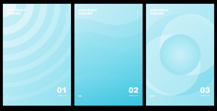 Set of three modern minimalist blue abstract posters with circular gradient patterns and fluid wave designs template gradient abstract