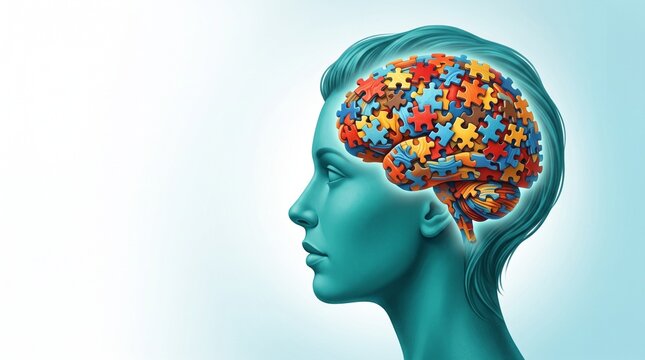 Autism awareness symbol with puzzle pieces in brain