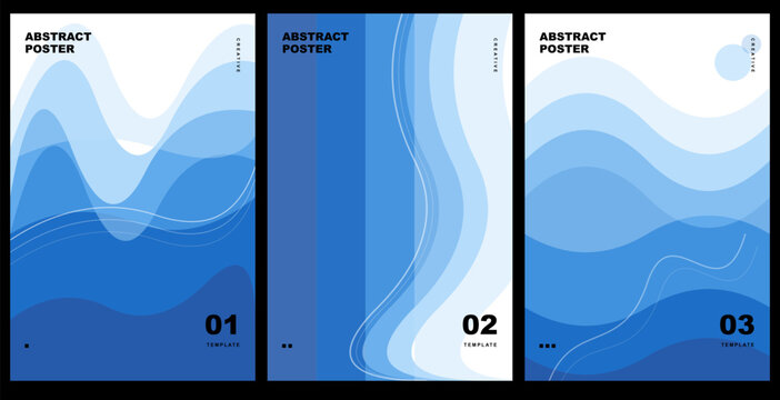 Set of three blue wave abstract backgrounds for modern web design with abstract background gradient template presentation corporate