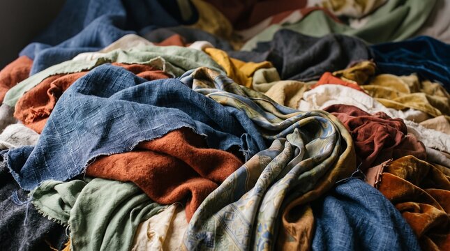 Pile of Colorful Textile Fabric Background
