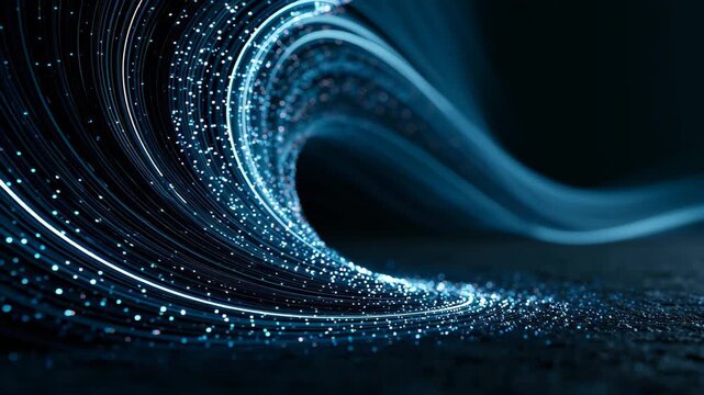Glowing Blue Light Wave Swirl Digital Particles