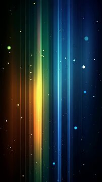 Glowing rainbow spectrum light beams and shimmering particles moving in a seamless loop. Northern lights aurora borealis effect with colorful gradient on a dark background