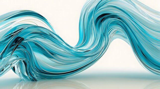 Abstract 3D Glass Wave Structure with Layered Translucent Blue Gradient Shapes on a Light Background, 3d render Stock Illustration