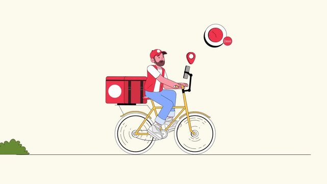 Food Delivery Courier Riding Bicycle with Delivery Box Fast Shipping Service 2D Animation