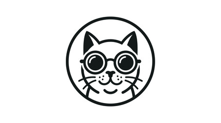 Fototapeta premium Cute Cat Face with Glasses, Playful Kitten Portrait, Animal Logo Icon