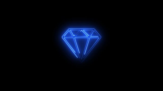 Glowing neon diamond icon animation against black background illustrating value and luxury. Diamond icon. animation on black background