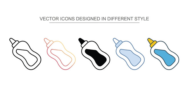 Baby Bottle Icons Vector Set Featuring Multiple Styles and Colors for Nursery Design