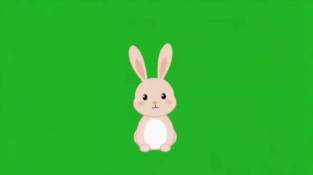 Cute cartoon bunnies hopping on green screen backgrounds during a whimsical animation sequence