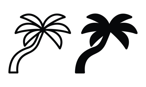 Palm tree icon vector set, outline and solid style, tropical plant symbol.