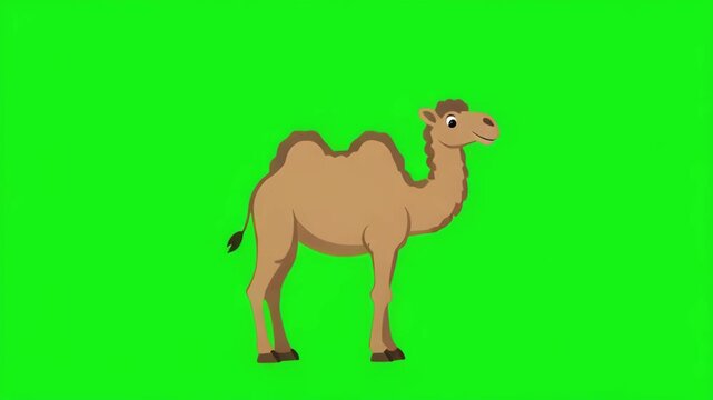 Camel walking animation with green screen background for easy compositing
