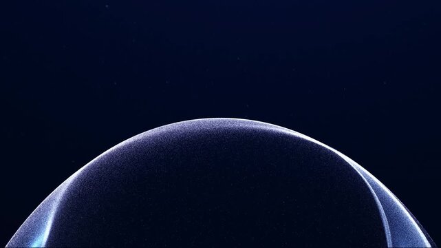 Blue particle sphere horizon loop with dark copy space for AI, science and future technology.