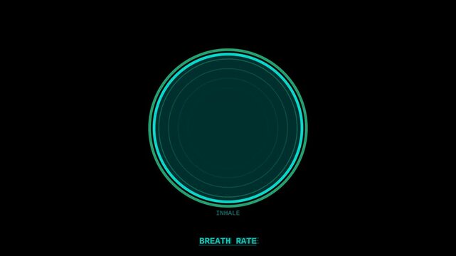 Teal breath rate HUD breathing circle animation with slow expand contract rhythm overlay