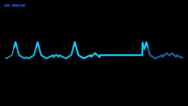 Blue HRV monitor HUD waveform animation with heart rate variability signal overlay