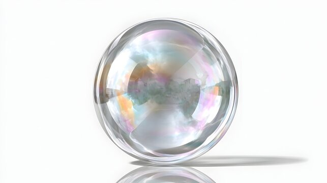 Soap bubble with white background sphere and realistic water reflection, isolated overlay soap buble