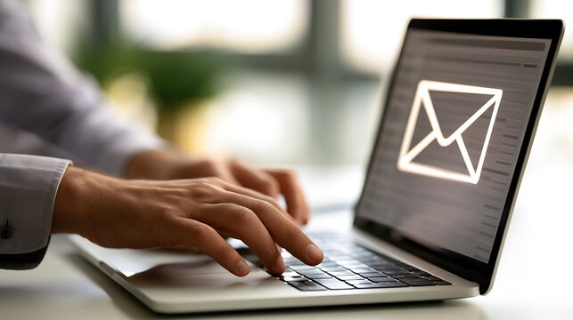 person typing on laptop with email icon on screen