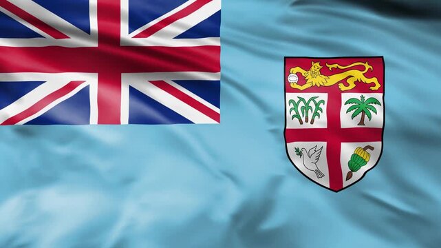 Fiji national flag waving in wind high resolution footage.