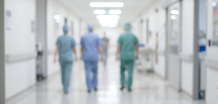 Two healthcare professionals in scrubs walking down a hospital corridor, creating a sense of teamwork and dedication to patient care in a clinical environment.