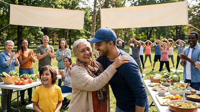 Outdoor gathering celebration friends family community event appreciation generosity joyful