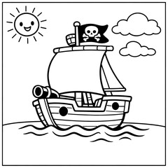 Fototapeta premium pirate ship on the sea coloring page for kids