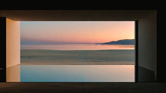 Grande ouverture avec vue sur la mer au coucher du soleil