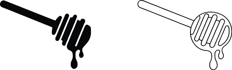 Honey Dipper Icon vector illustration featuring dripping honey filled and outline styles minimal design isolated kitchen utensil and beekeeping graphic © Rashed