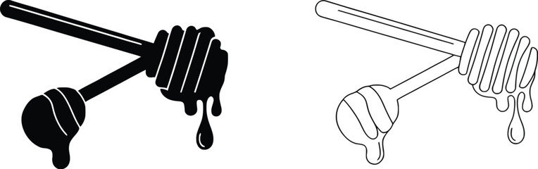 Honey Dipper Icon vector illustration featuring dripping honey filled and outline styles minimal design isolated kitchen utensil and beekeeping graphic © Rashed