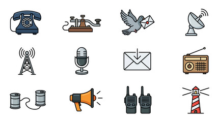 Collection of communication icons representing different methods of sending messages and information. © Arto