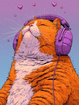 Cute Cartoon Cat with Gadgets and Electronic Devices in Animation
