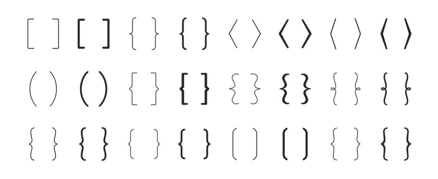 Bracket and brace icon set with outline editable stroke vector collection for coding and typography