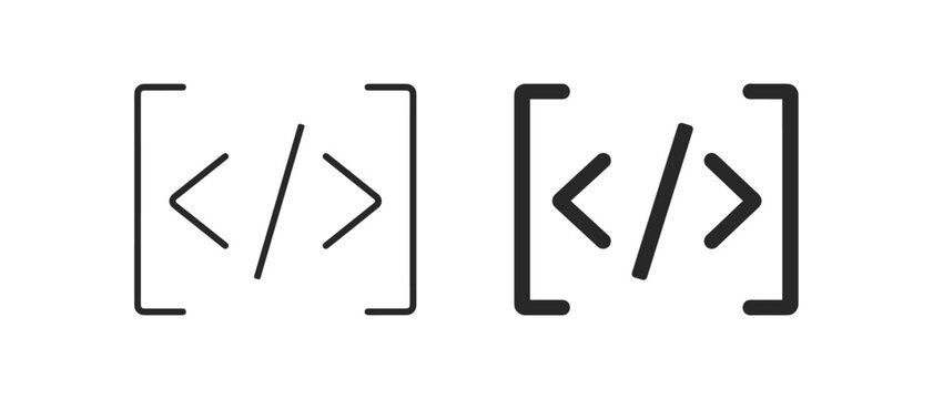 Code bracket icon set with outline and solid editable vector style for programming and development