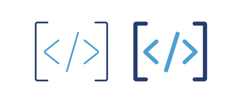 Code bracket icon set with outline and solid editable vector style for programming and development