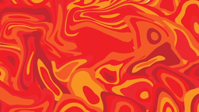 Psychedelic liquid marble background, abstract red and orange swirling fluid texture, vibrant trippy wave pattern vector illustration