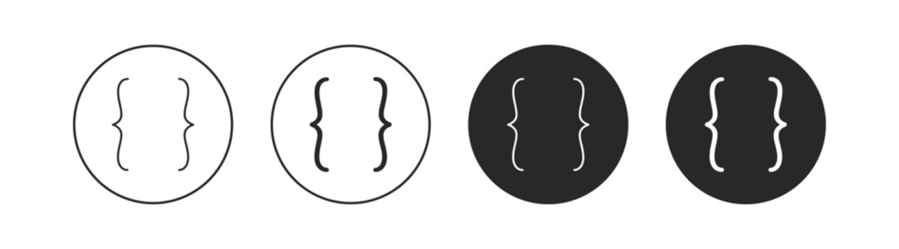 Bracket and brace circular icon set with outline and solid editable stroke vector collection for coding and typography