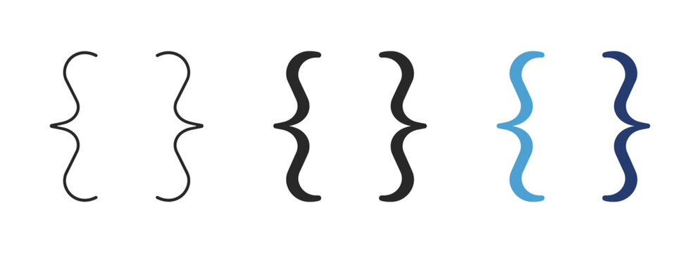Bracket and brace icon set with outline and solid editable stroke vector collection for coding and typography