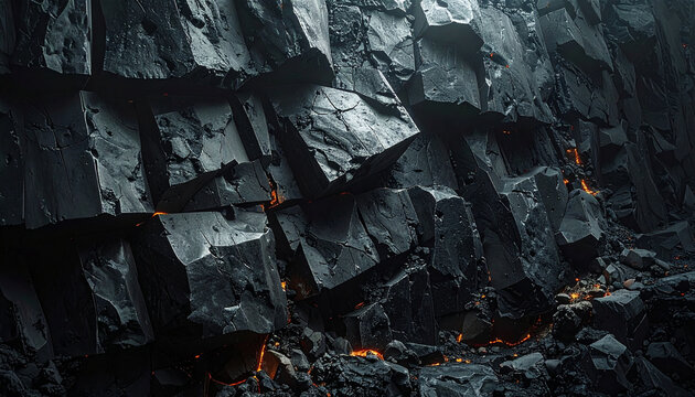 Basalt Volcanic Rock Texture with Glowing Lava in Cracks
