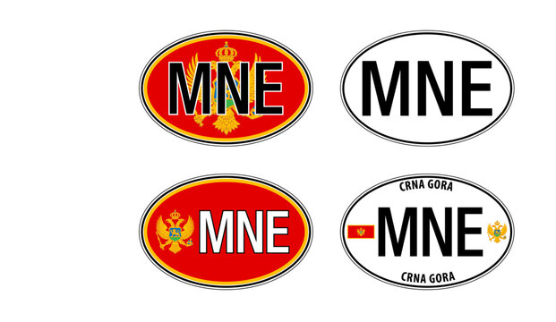 Montenegro, oval international vehicle registration code license plate sticker, vector illustration