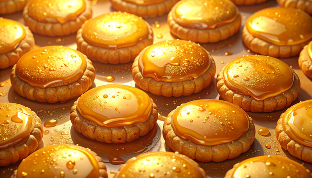 Golden Glazed Cookies with Caramel Topping and Sugar Sprinkles