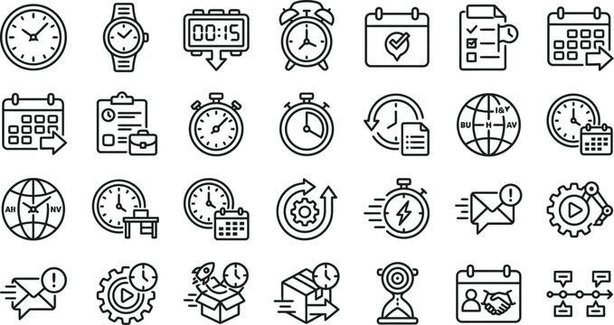 Business Intelligence and Data Analytics Line Icon Set - Financial Dashboard, Marketing Funnel, Data Security, and Predictive Modeling Vector Icons